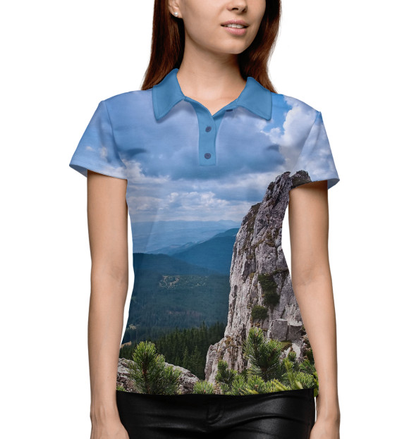 Женское поло с изображением скалы и небо цвета Белый