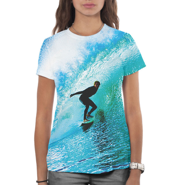 Женская футболка с изображением Серфинг цвета Белый