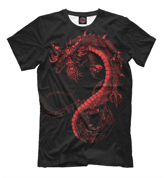 Мужская футболка с изображением Дракон цвета Черный