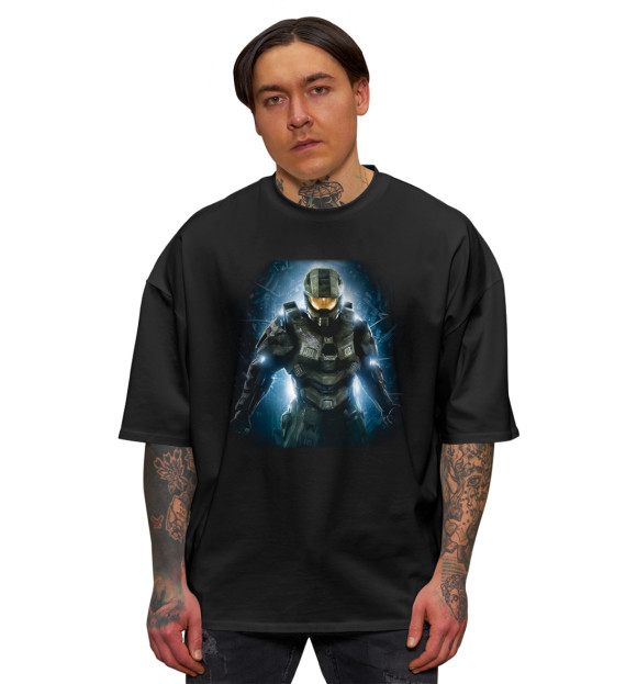 Мужская футболка оверсайз с изображением Halo цвета Черный