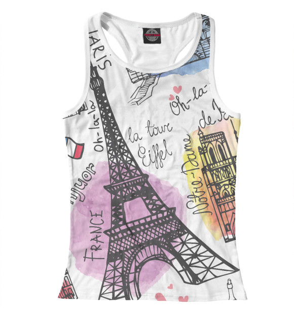 Женская майка-борцовка с изображением Париж цвета Белый