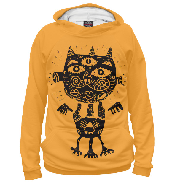 Женское худи с изображением Кот Психоделический цвета Белый