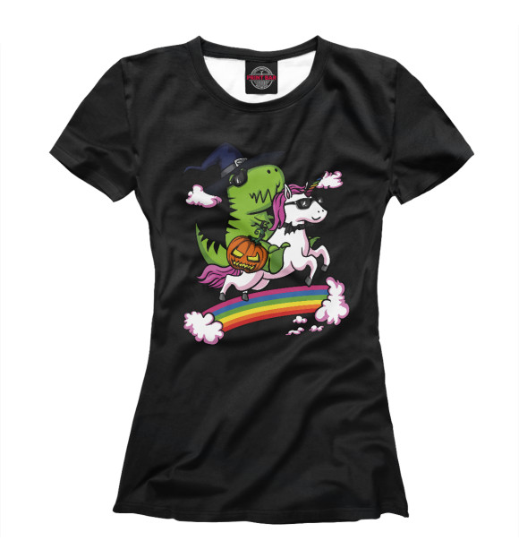 Женская футболка с изображением Witch Rex Dinosaur Riding цвета Белый