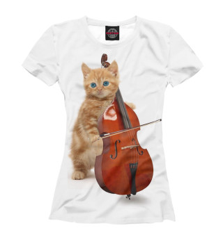 Женская футболка Котёнок с контрабасом