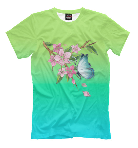 Мужская футболка с изображением Бабочка на дереве цвета Молочно-белый