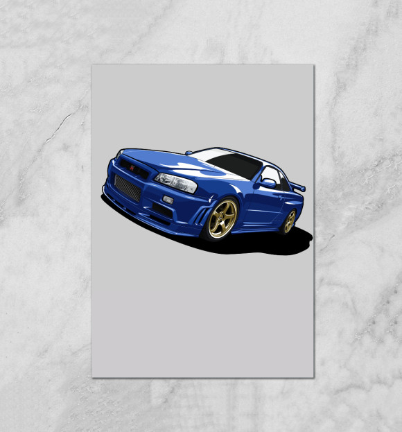 Плакат с изображением Nissan Skyline цвета Белый