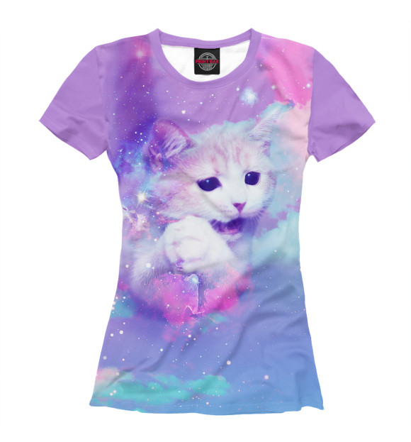Женская футболка с изображением Cat galaxy цвета Белый