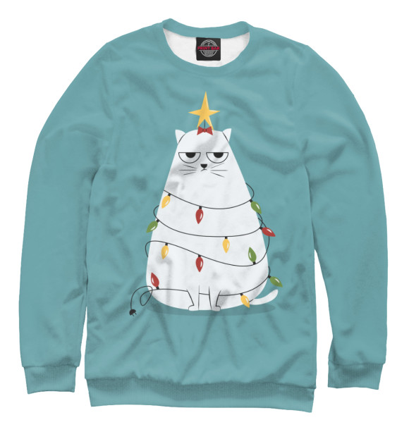 Свитшот для девочек с изображением Cute christmas cat цвета Белый