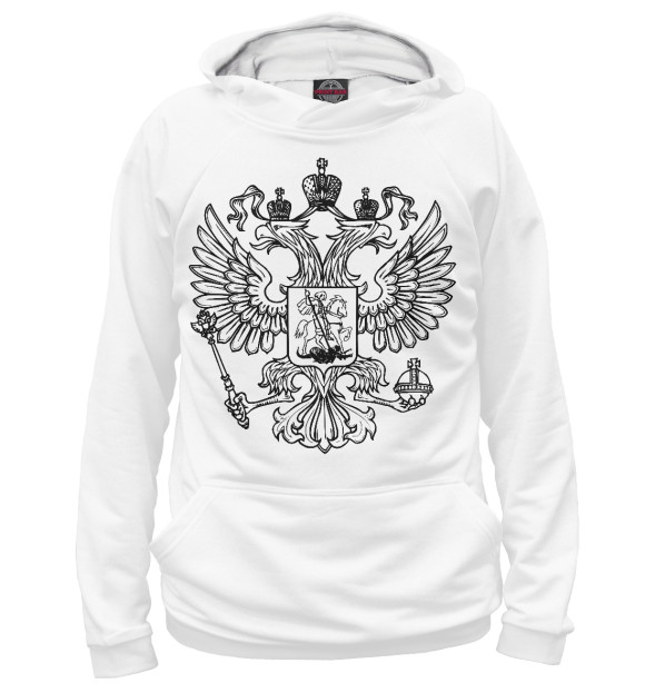 Худи для мальчика с изображением Герб Российской Федерации (одноцветный) цвета Белый