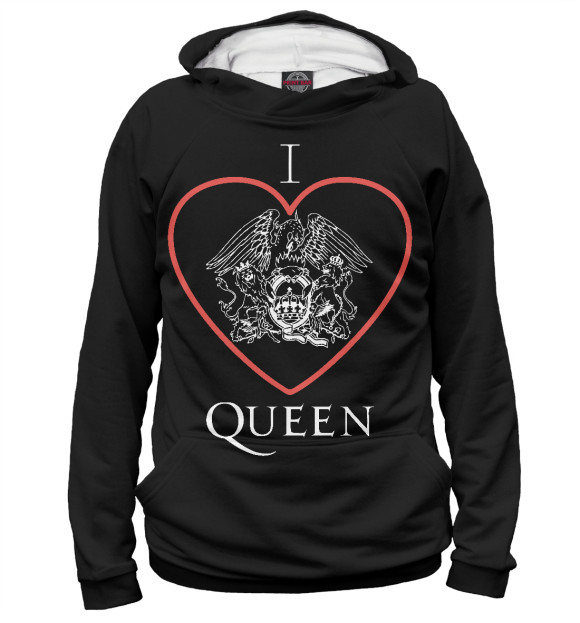 Женское худи с изображением Я люблю Queen цвета Белый
