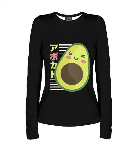 Женский лонгслив с изображением Kawaii Anime Avocado цвета Белый