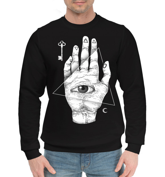 Мужской хлопковый свитшот с изображением Колдовская рука цвета Черный
