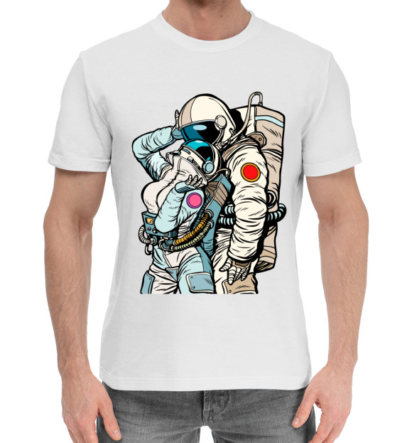 Мужская хлопковая футболка с изображением Космическая любовь цвета Белый