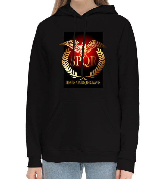 Женский хлопковый худи с изображением SPQR цвета Черный