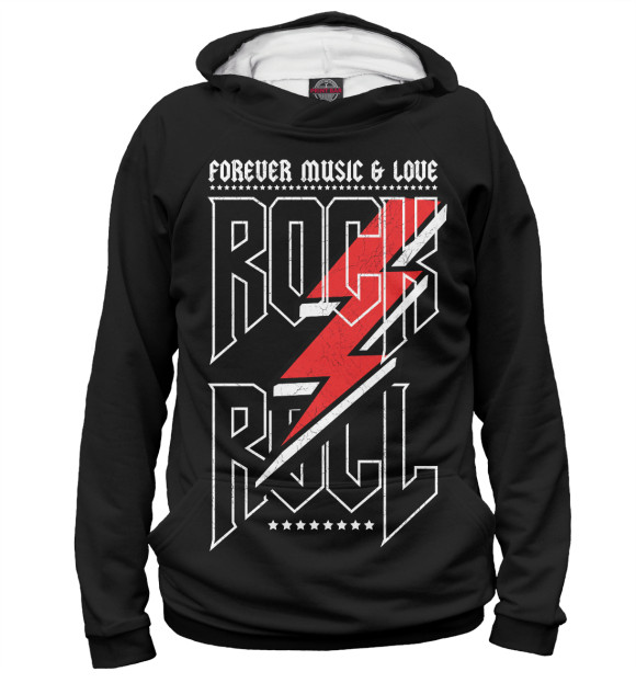 Мужское худи с изображением Rock'n'Roll цвета Белый