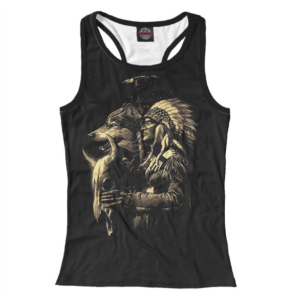 Женская майка-борцовка с изображением Воин чероки цвета Белый