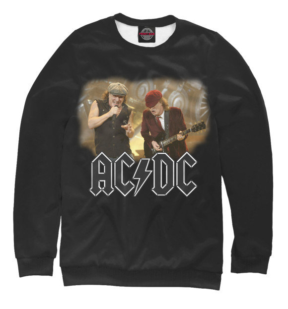 Мужской свитшот с изображением AC/DC - Ангус Янг и Брайан Джонсон цвета Белый