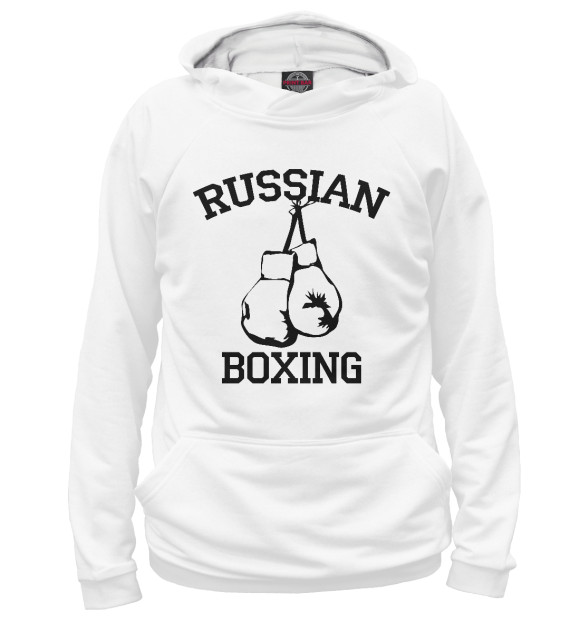 Мужское худи с изображением RUSSIAN BOXING цвета Белый