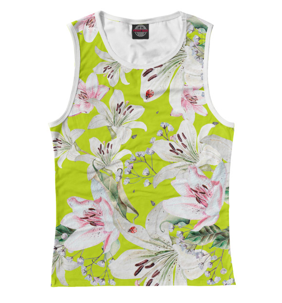 Майка для девочки с притом Сад лилий цвета Белый Майка для девочки с изображением Сад лилий цвета Белый