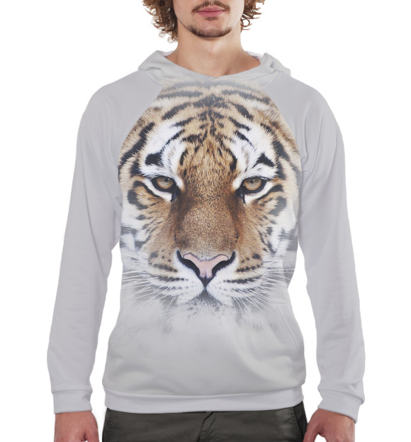 Мужское худи с изображением Тигр цвета Белый