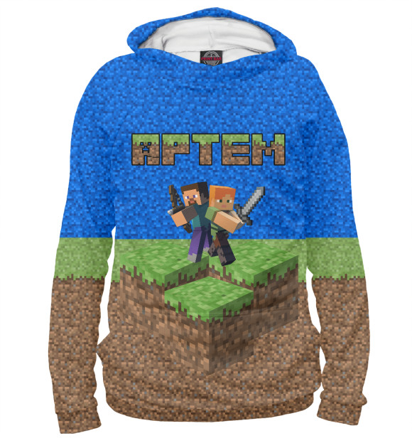 Мужское худи с изображением АРТЕМ-MINECRAFT цвета Белый