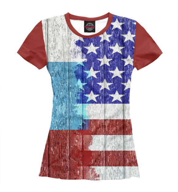 Футболка для девочек с притом Россия&США цвета Белый Футболка для девочек с изображением Россия&США цвета Белый