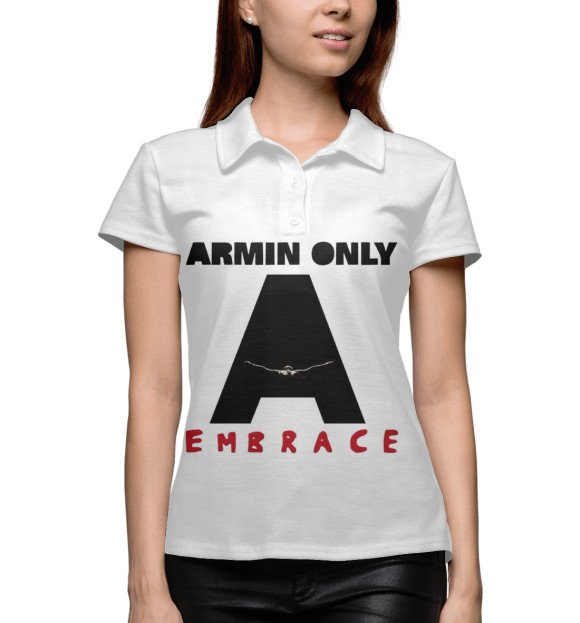 Женское поло с притом Armin Only : Embrace цвета Белый Женское поло с изображением Armin Only : Embrace цвета Белый