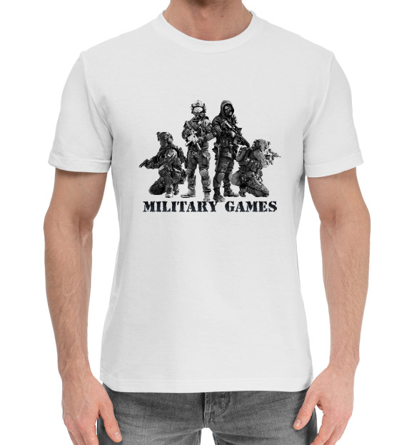Мужская хлопковая футболка с изображением Military Games цвета Белый