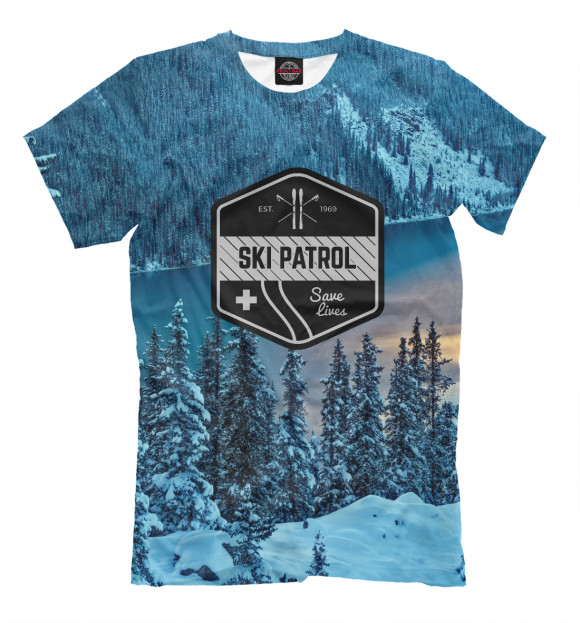 Мужская футболка с изображением Ski patrol цвета Грязно-голубой