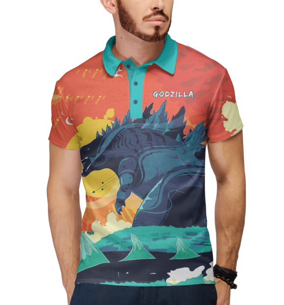 Мужское поло с изображением Ggodzilla цвета Белый