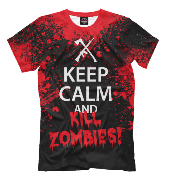 Мужская футболка с изображением Keep Calm & Kill Zombies цвета Черный