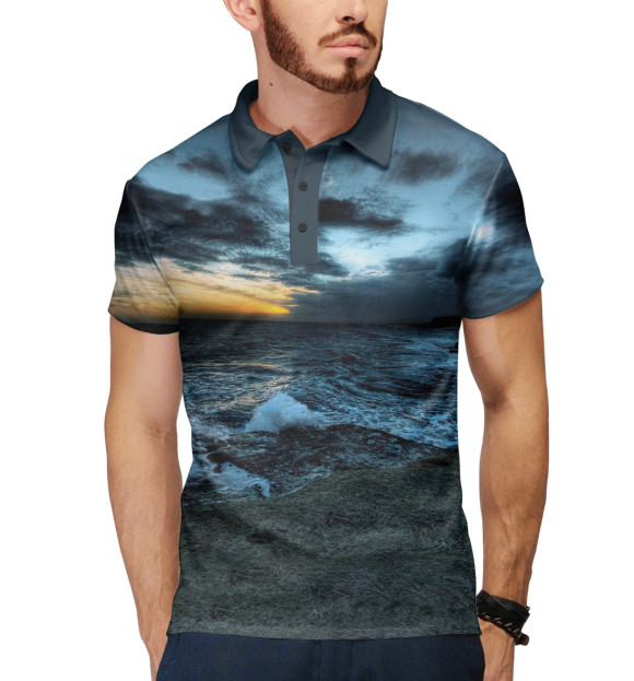 Мужское поло с изображением Океан цвета Белый