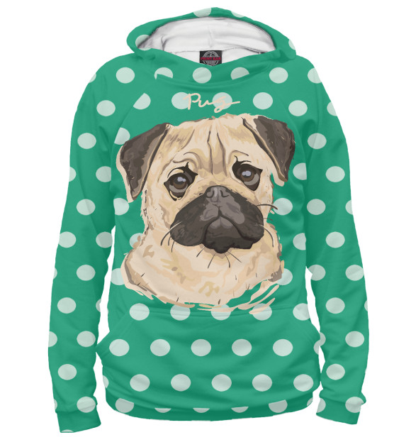 Женское худи с изображением Pug цвета Белый