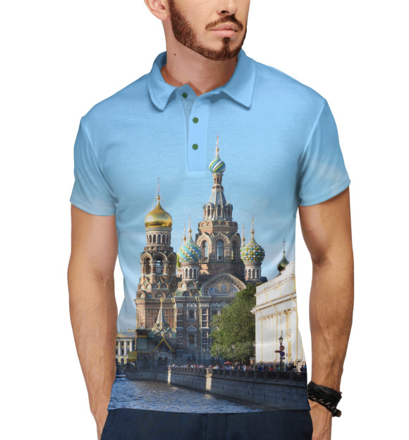 Мужское поло с изображением Санкт-Петербург цвета Белый