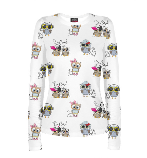 Женский лонгслив с притом Совята цвета Белый Женский лонгслив с изображением Совята цвета Белый
