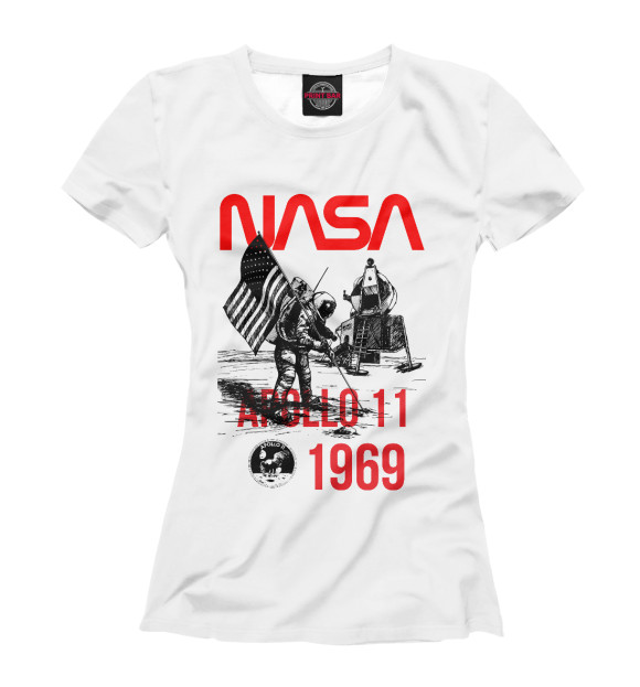 Женская футболка с изображением Nasa Apollo 11, 1969 цвета Белый