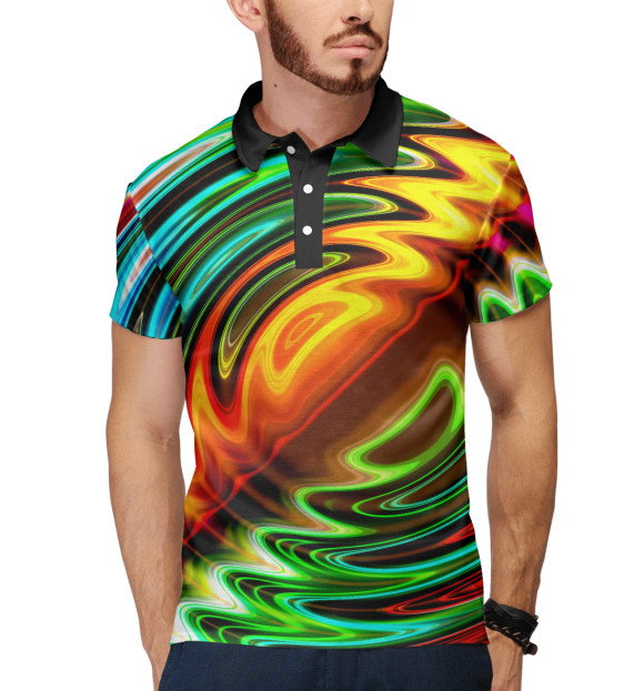 Мужское поло с изображением Цветные волны цвета Белый