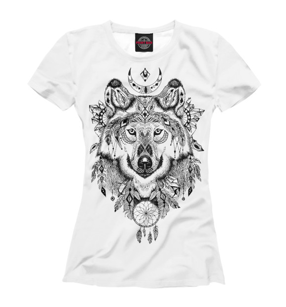 Женская футболка с изображением Волк тотем цвета Белый