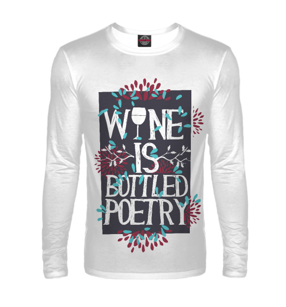 Мужской лонгслив с изображением Wine is bottled poerty цвета Белый