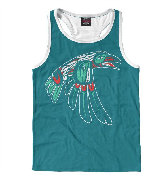 Мужская майка-борцовка с изображением тотем Ворон цвета Белый