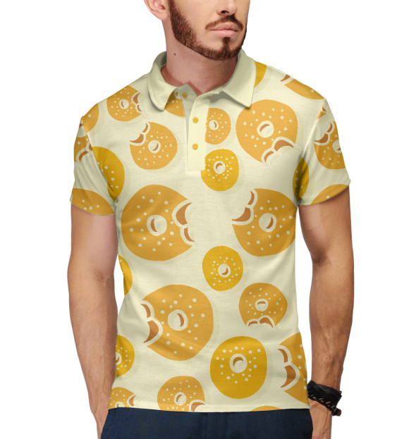 Мужское поло с притом Пончики цвета Белый Мужское поло с изображением Пончики цвета Белый