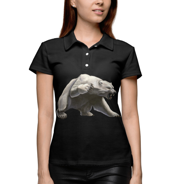 Женское поло с притом Белый медведь цвета Белый Женское поло с изображением Белый медведь цвета Белый