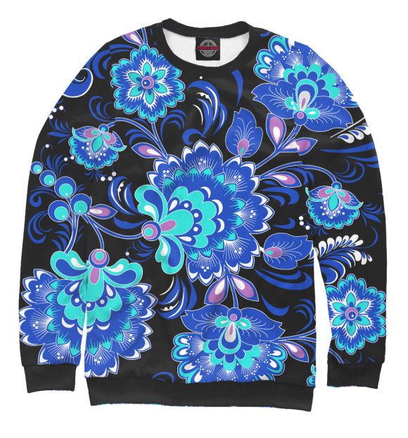 Мужской свитшот с изображением Хохлома неон цвета Белый