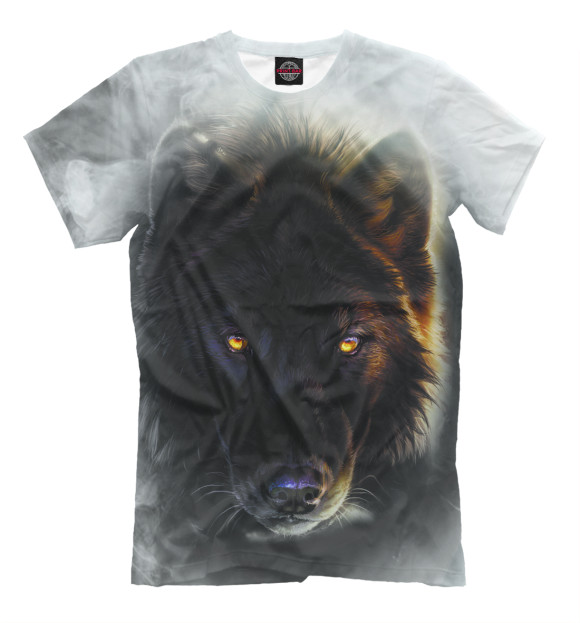 Мужская футболка с изображением Волк в дыму цвета Молочно-белый