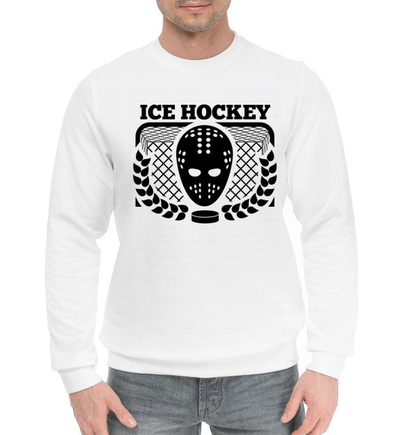 Мужской хлопковый свитшот с изображением Ice hockey цвета Белый