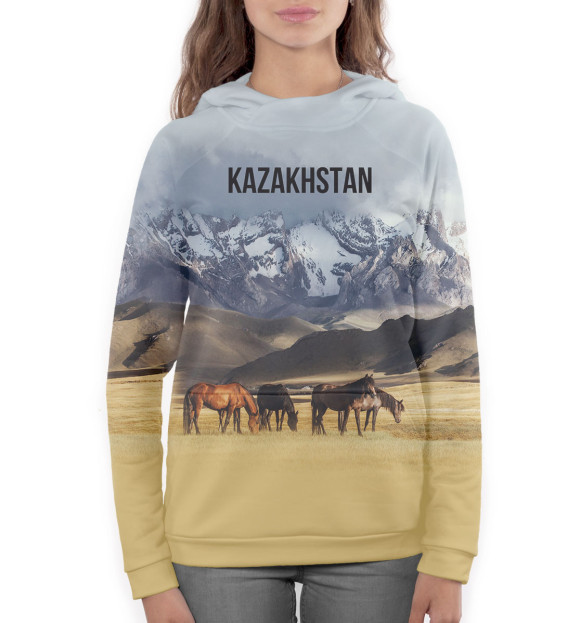 Женское худи с изображением Kazakhstan цвета Белый