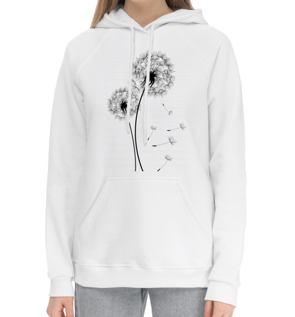 Женский хлопковый худи с изображением Одуванчики цвета Белый