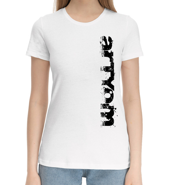 Женская хлопковая футболка с изображением Артем (брызги красок) цвета Белый