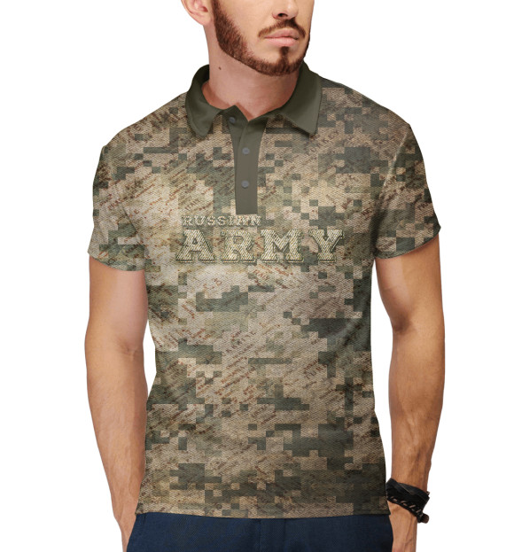 Мужское поло с притом Russian Army цвета Белый Мужское поло с изображением Russian Army цвета Белый