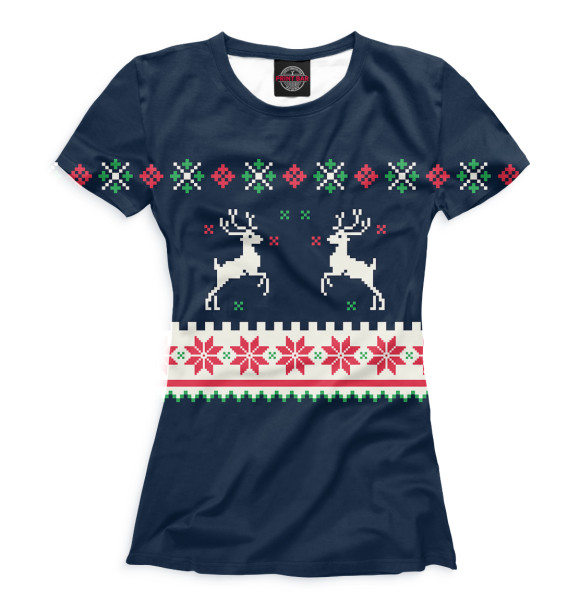 Женская футболка с изображением Свитер с оленями цвета Белый